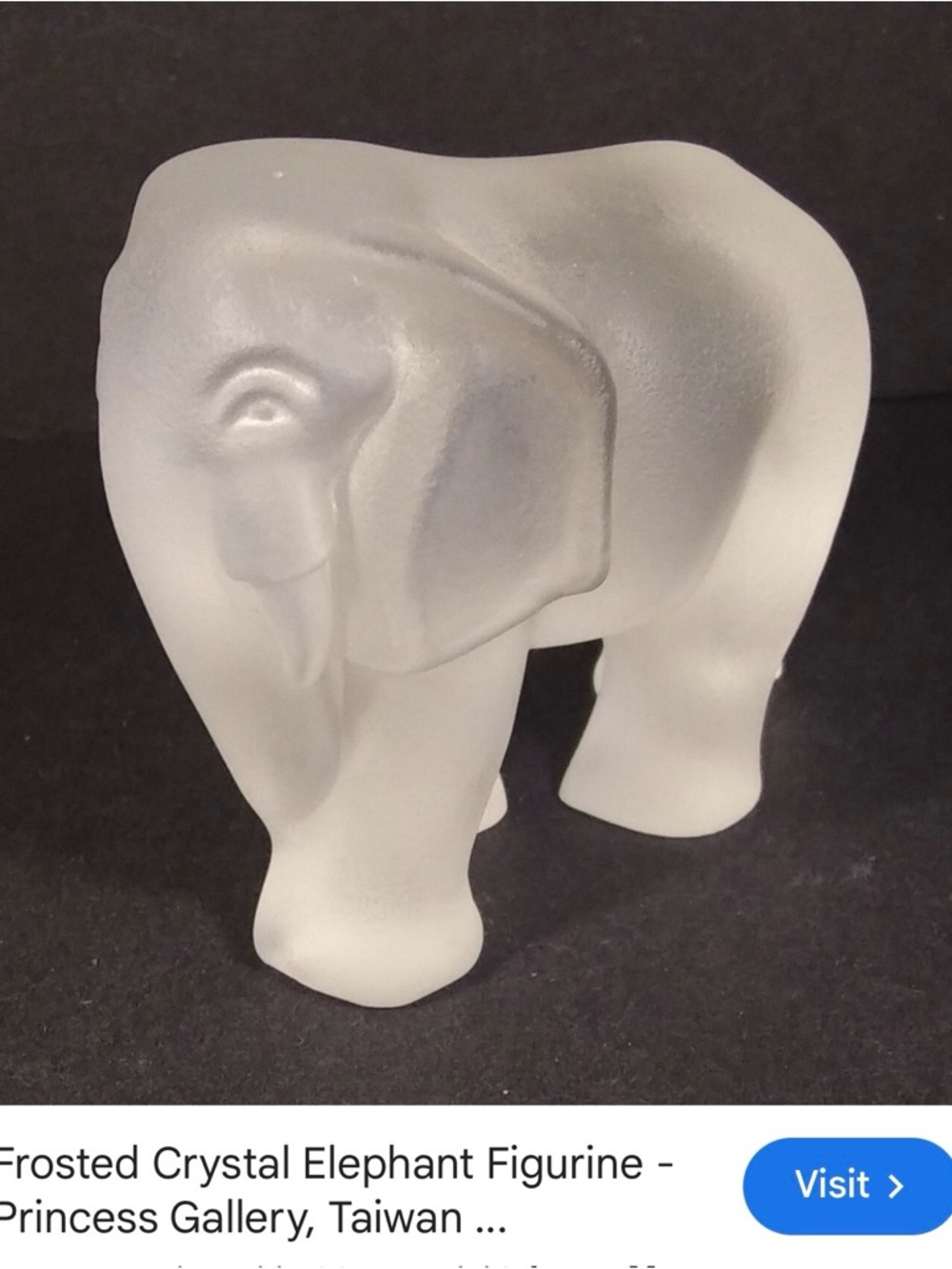 Frosted Glass Elephant Figurine - White | Princess Gallery Vintage 1995